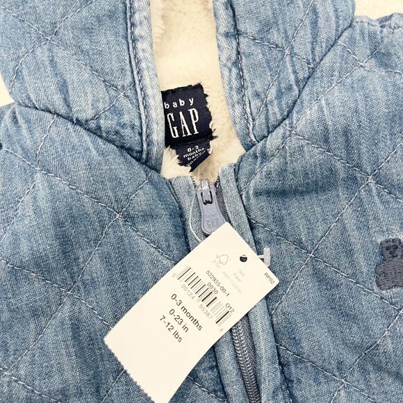 NEW Baby Gap Chambray Quilted Full Zip One Piece Bear Suit - Size 0-3 Months - Picture 4 of 4